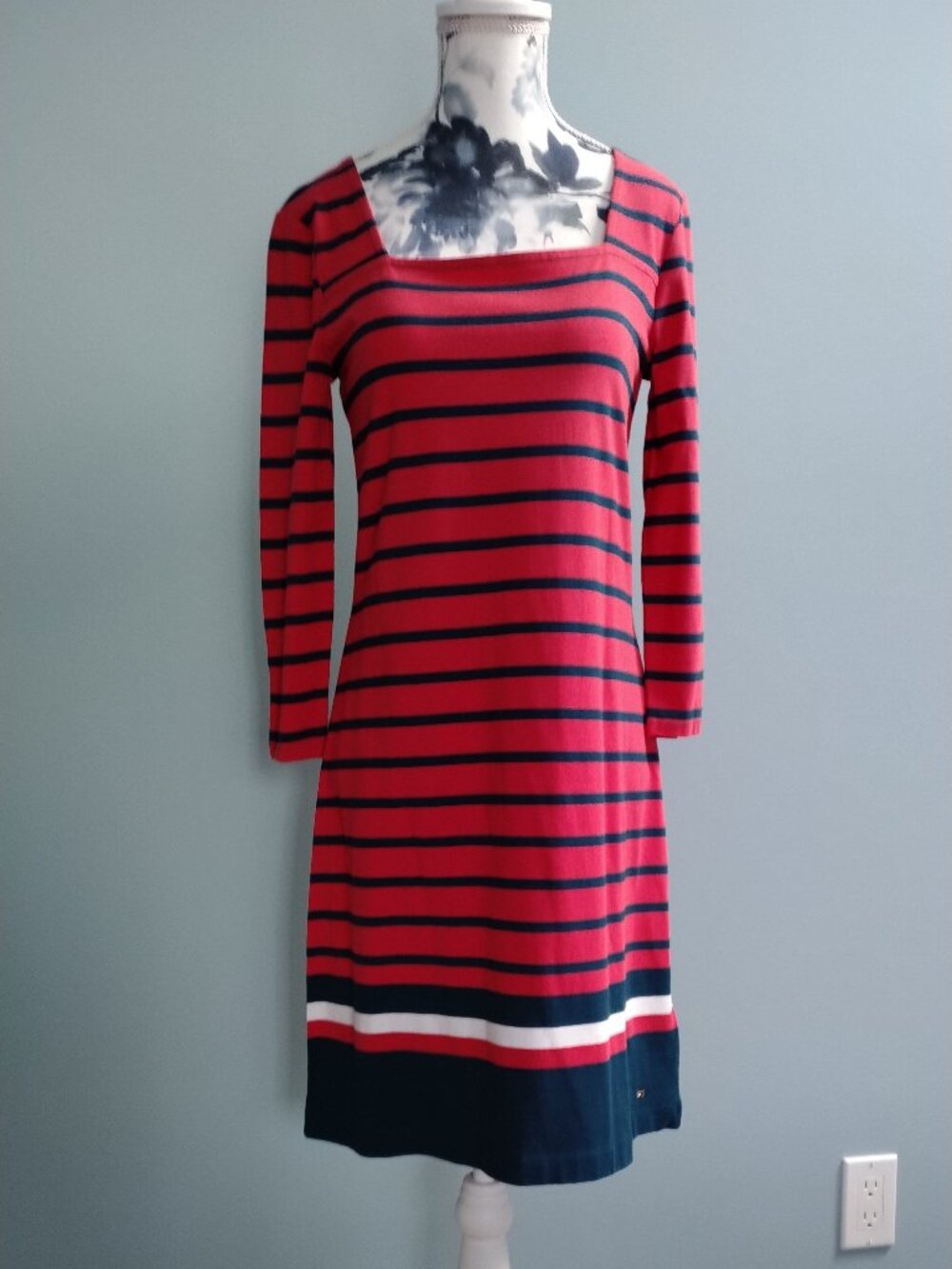 Tommy Hilfiger T-Shirt dress, Coral-Red and Navy Stripes, New XS